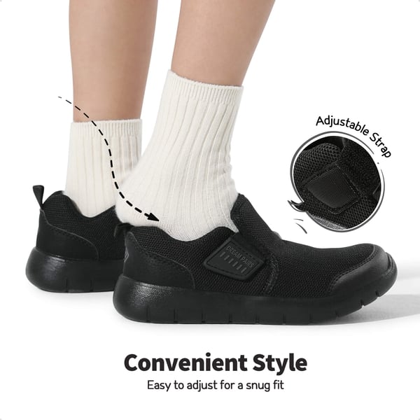 [EZ-Ons MightyMovers+] Kids Scuff-Resistant Toe Comfortable Running Shoes - ALL BLACK - 2